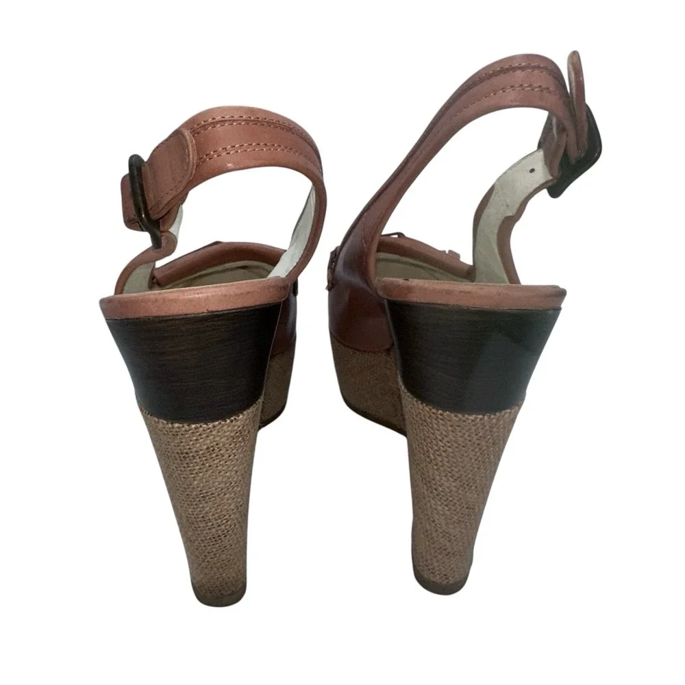 Tibi‎ NYC Tan Leather Burlap Wedge Platform Sandals Size 38.5 Womens 8